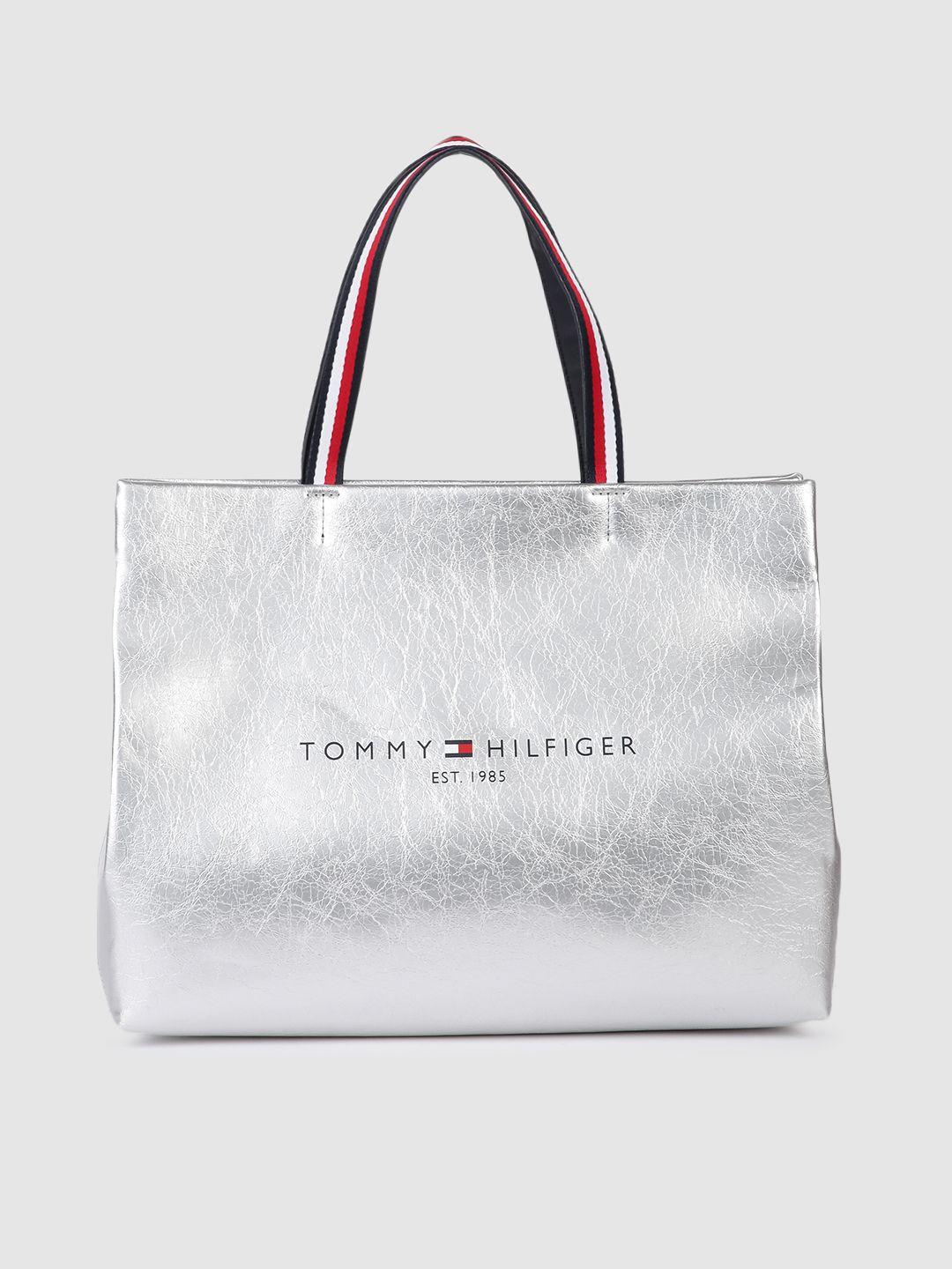 tommy hilfiger silver-toned solid pu regular shopper tote bag