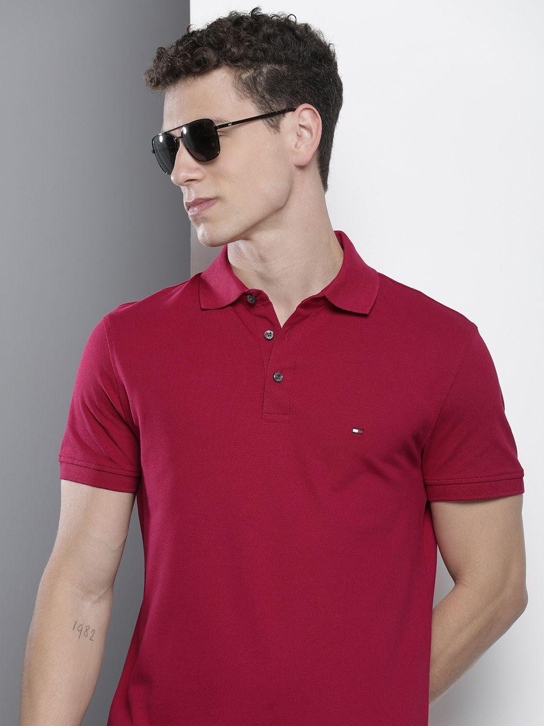 tommy hilfiger solid slim fit short sleeves polo collar t-shirt