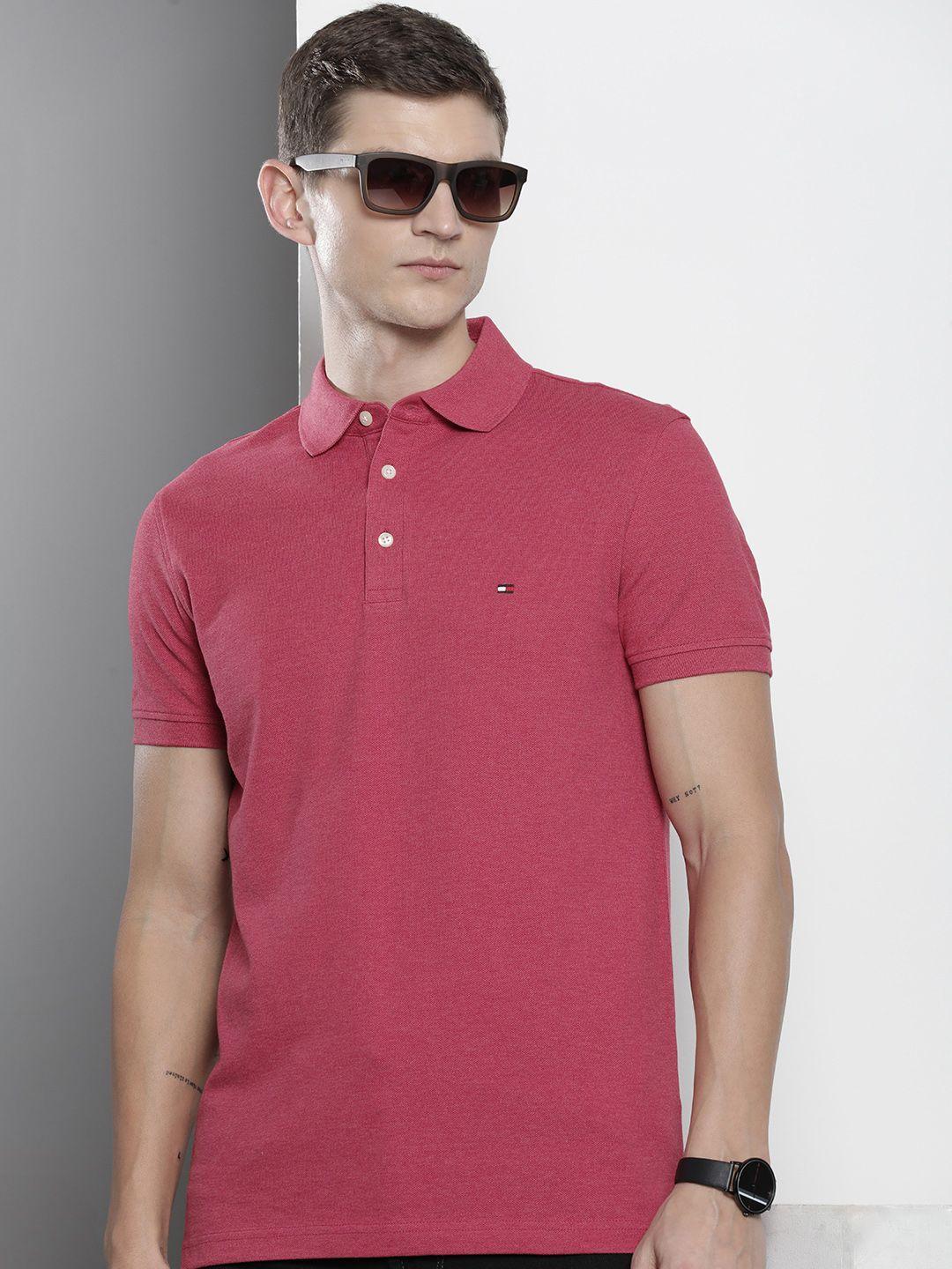 tommy hilfiger solid slim fit short sleeves polo collar t-shirt