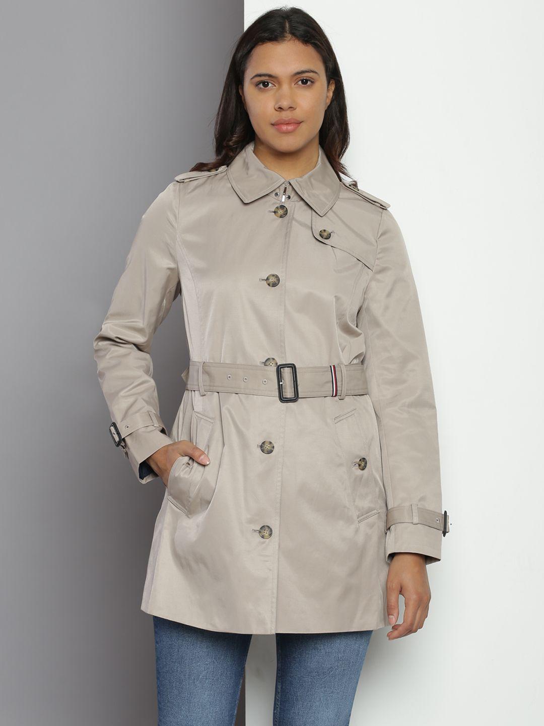 tommy hilfiger solid spread-collar single-breasted trenchcoat