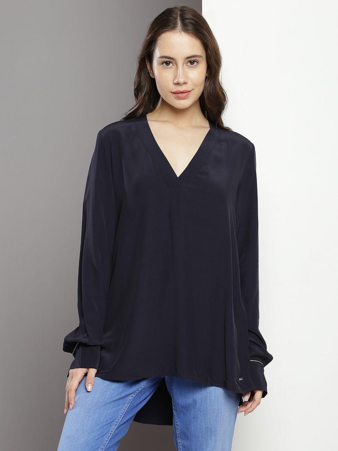 tommy hilfiger solid v-neck long sleeves top