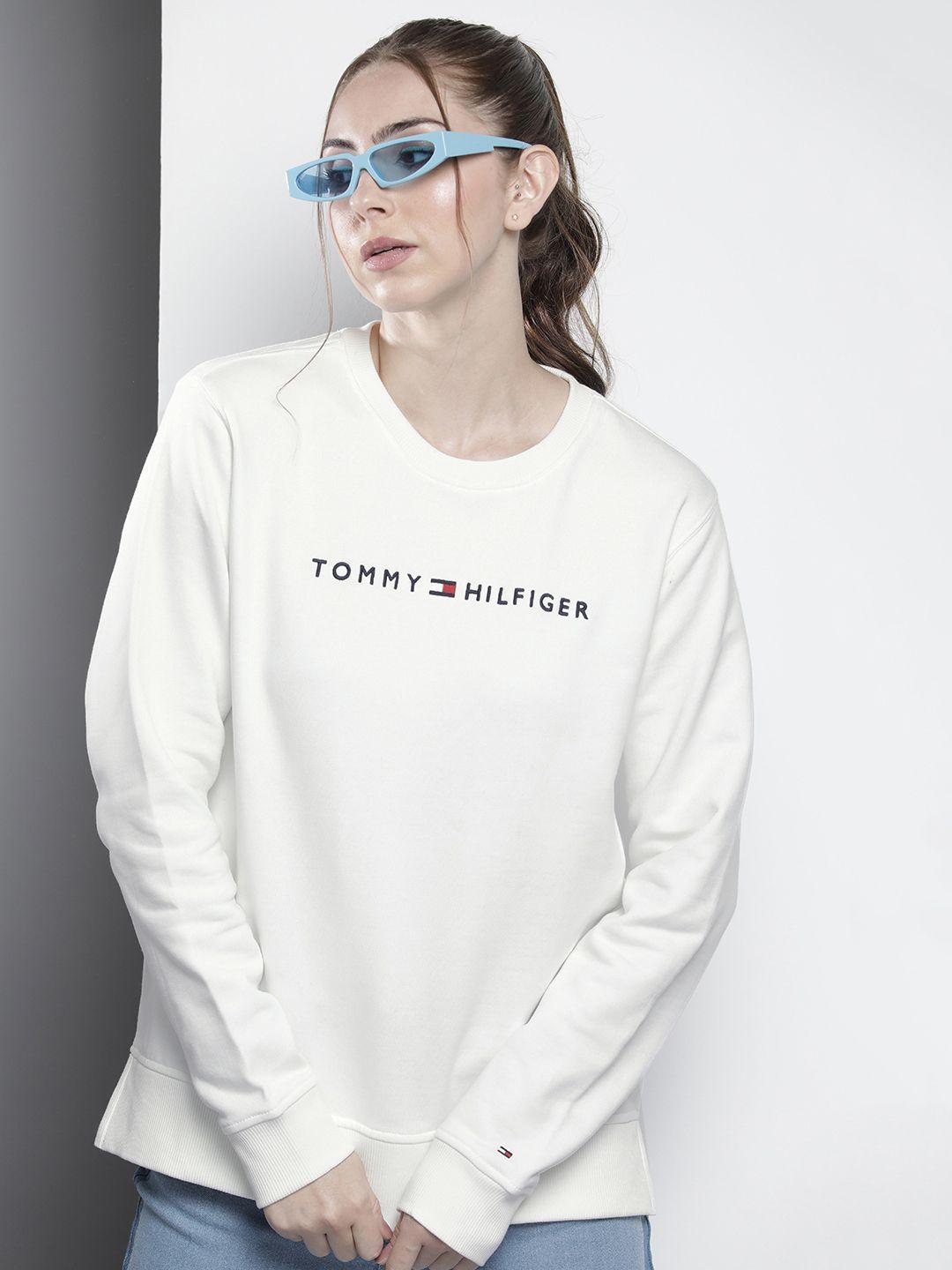 tommy hilfiger solid with embroidered detail pure cotton long sleeves sweatshirt