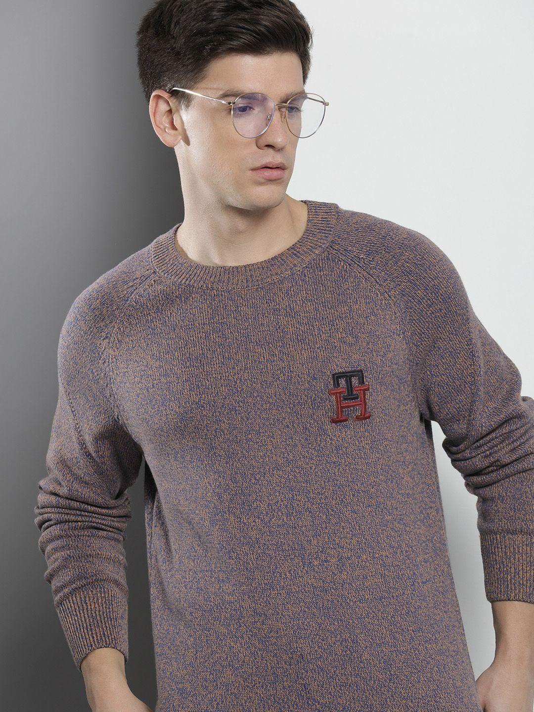 tommy hilfiger speckled pure cotton embroidered pullover sweater