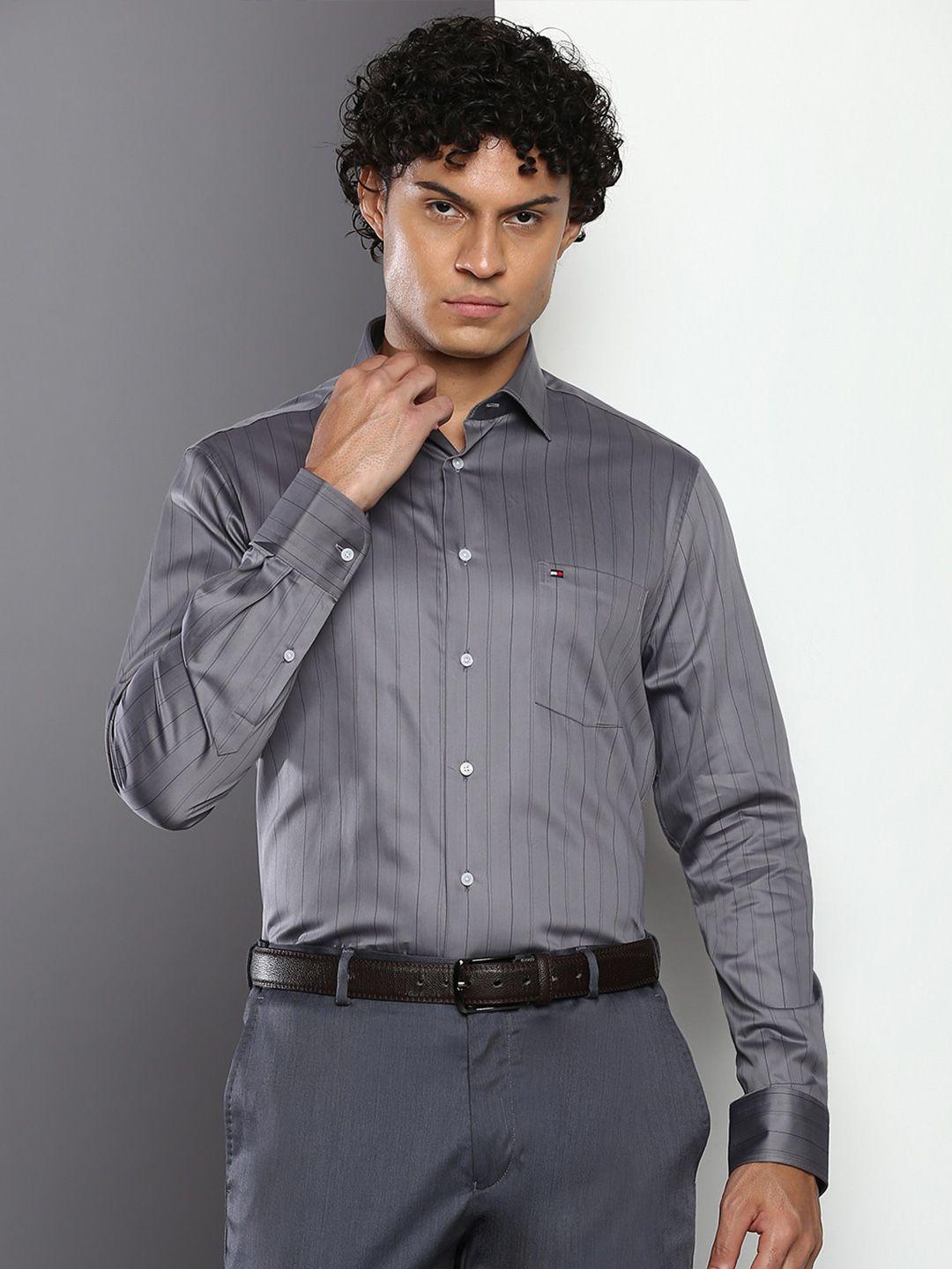 tommy hilfiger striped long sleeves pure cotton semiformal shirt