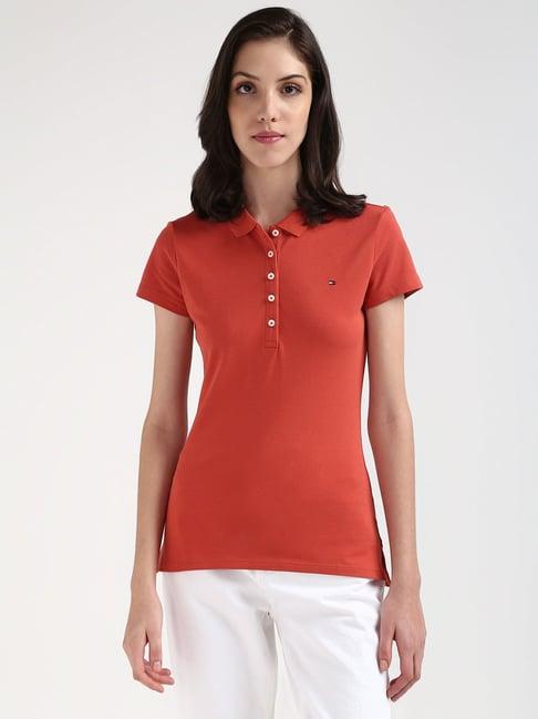 tommy hilfiger terra red cotton polo t-shirt