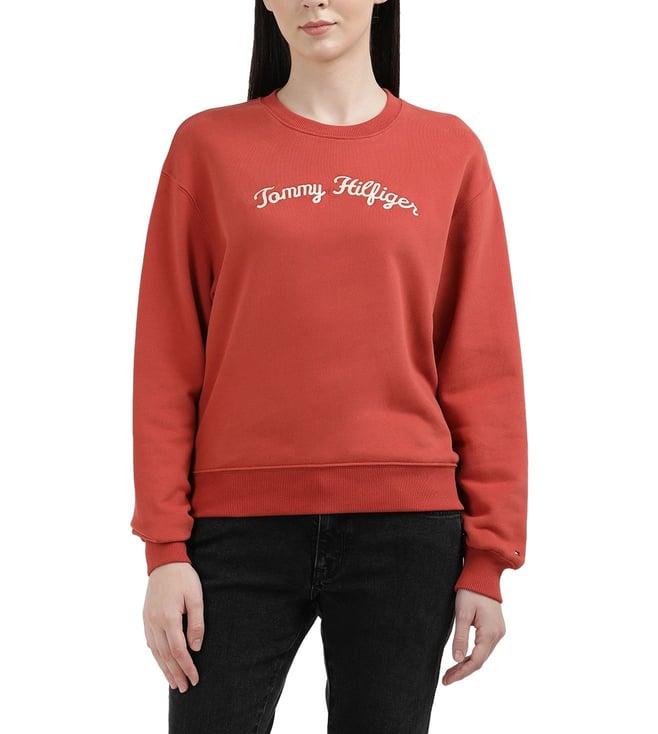 tommy hilfiger terra red womens solid regular sweatshirt