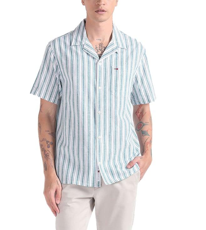 tommy hilfiger timeless teal stripes regular fit shirt