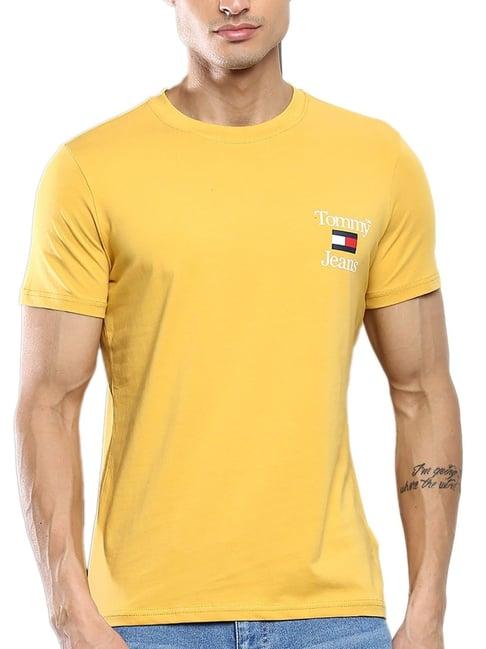 tommy hilfiger tuscan yellow cotton slim fit logo printed t-shirt