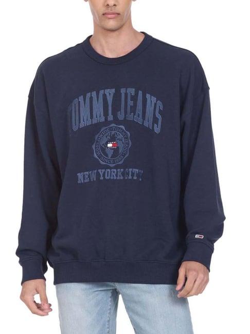 tommy hilfiger twilight navy cotton comfort fit logo printed sweatshirt