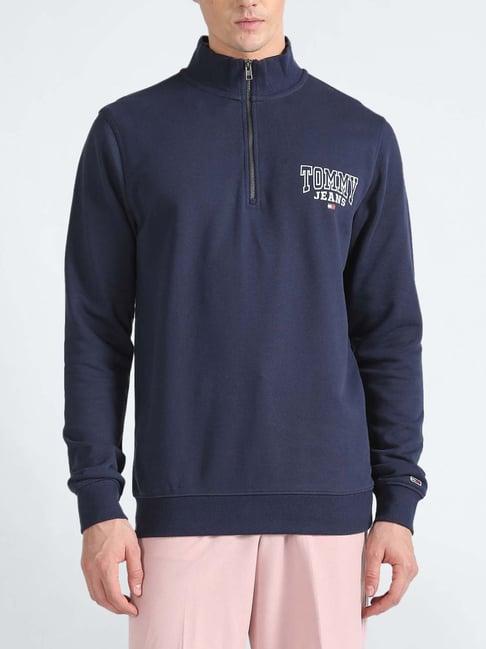 tommy hilfiger twilight navy cotton regular fit logo printed sweatshirt