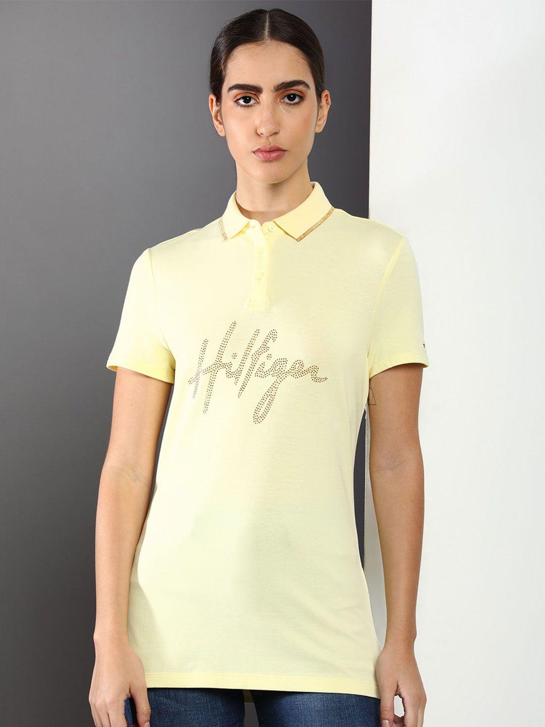 tommy hilfiger typography printed polo collar cotton t-shirt