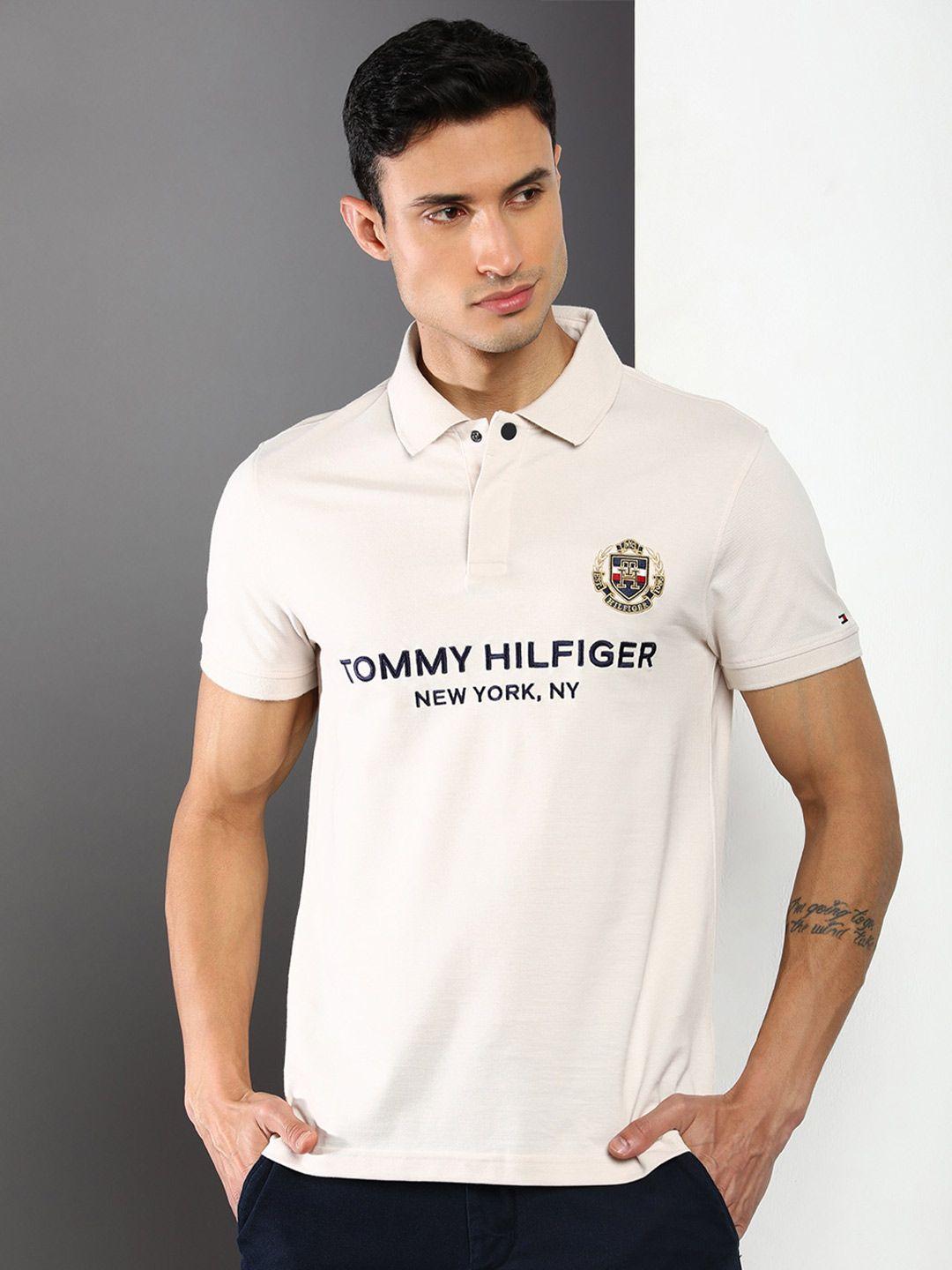 tommy hilfiger typography printed polo collar slim fit cotton t-shirt