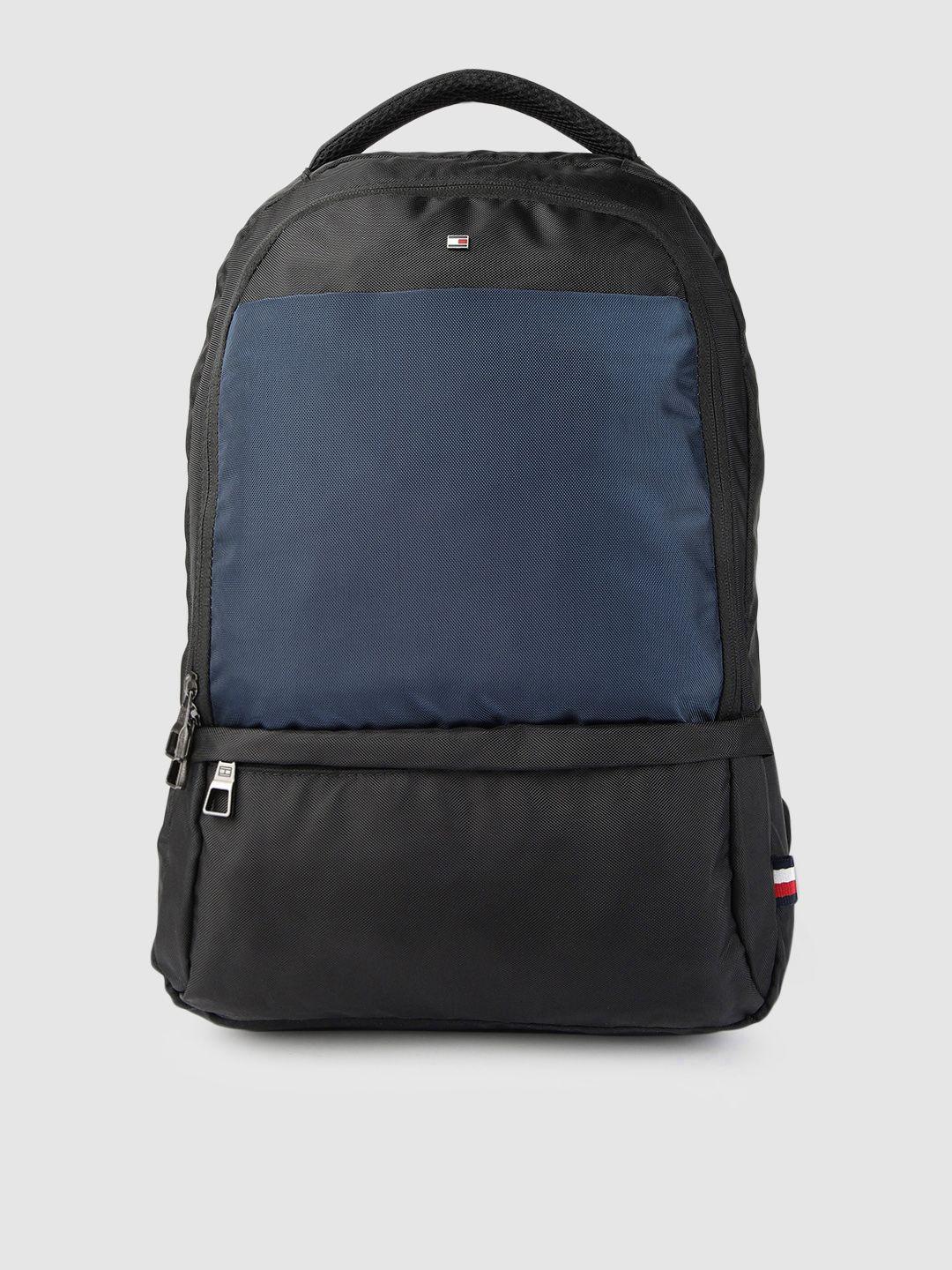 tommy hilfiger unisex black & navy blue colourblocked backpack
