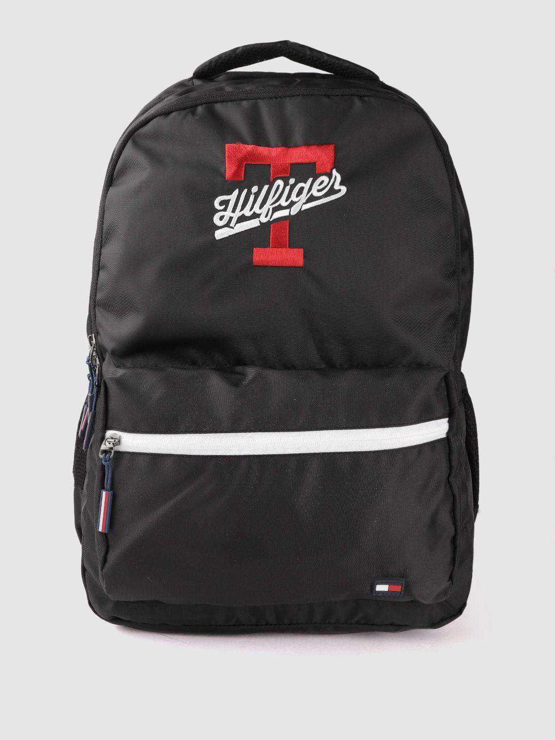 tommy hilfiger unisex black brand logo embroidered backpack