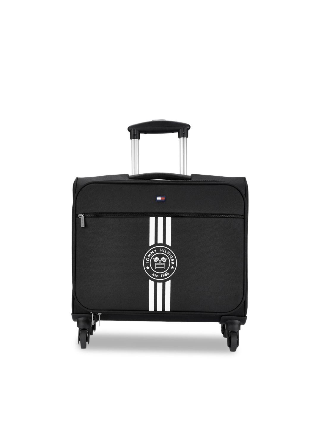 tommy hilfiger unisex black solid soft-sided overnighter trolley suitcase