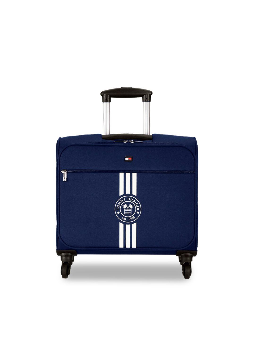 tommy hilfiger unisex blue & white solid soft-sided cabin trolley overnighter