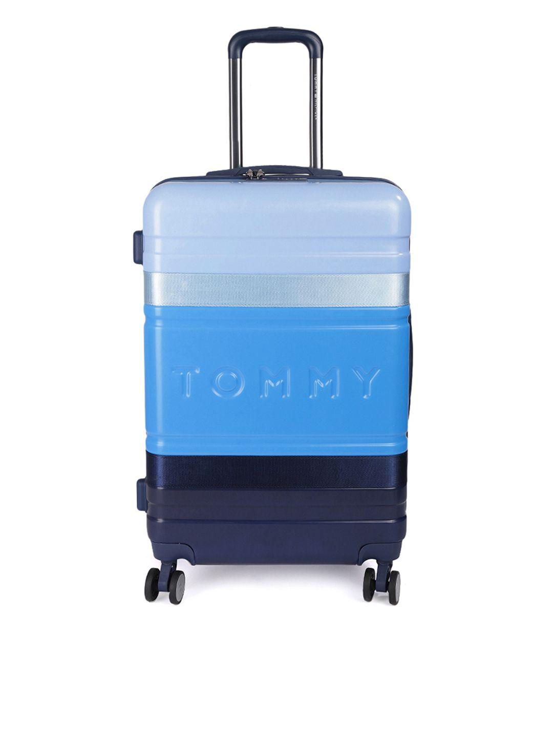 tommy hilfiger unisex blue large trolley suitcase