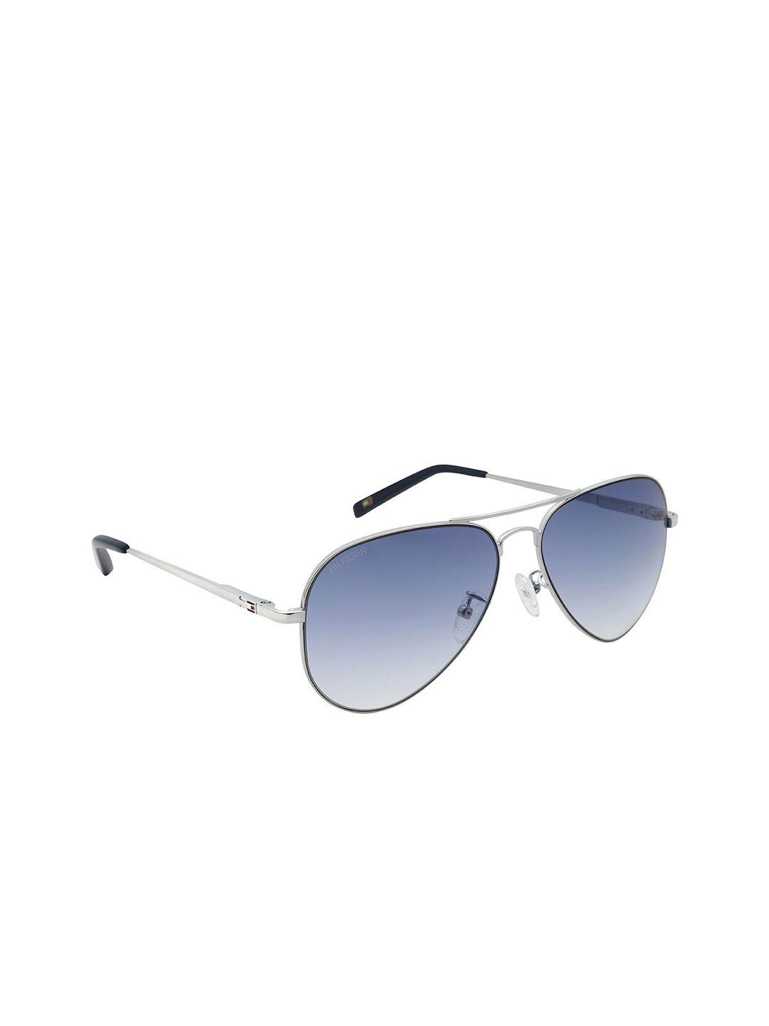 tommy hilfiger unisex blue lens & silver-toned aviator sunglasses th marco c4