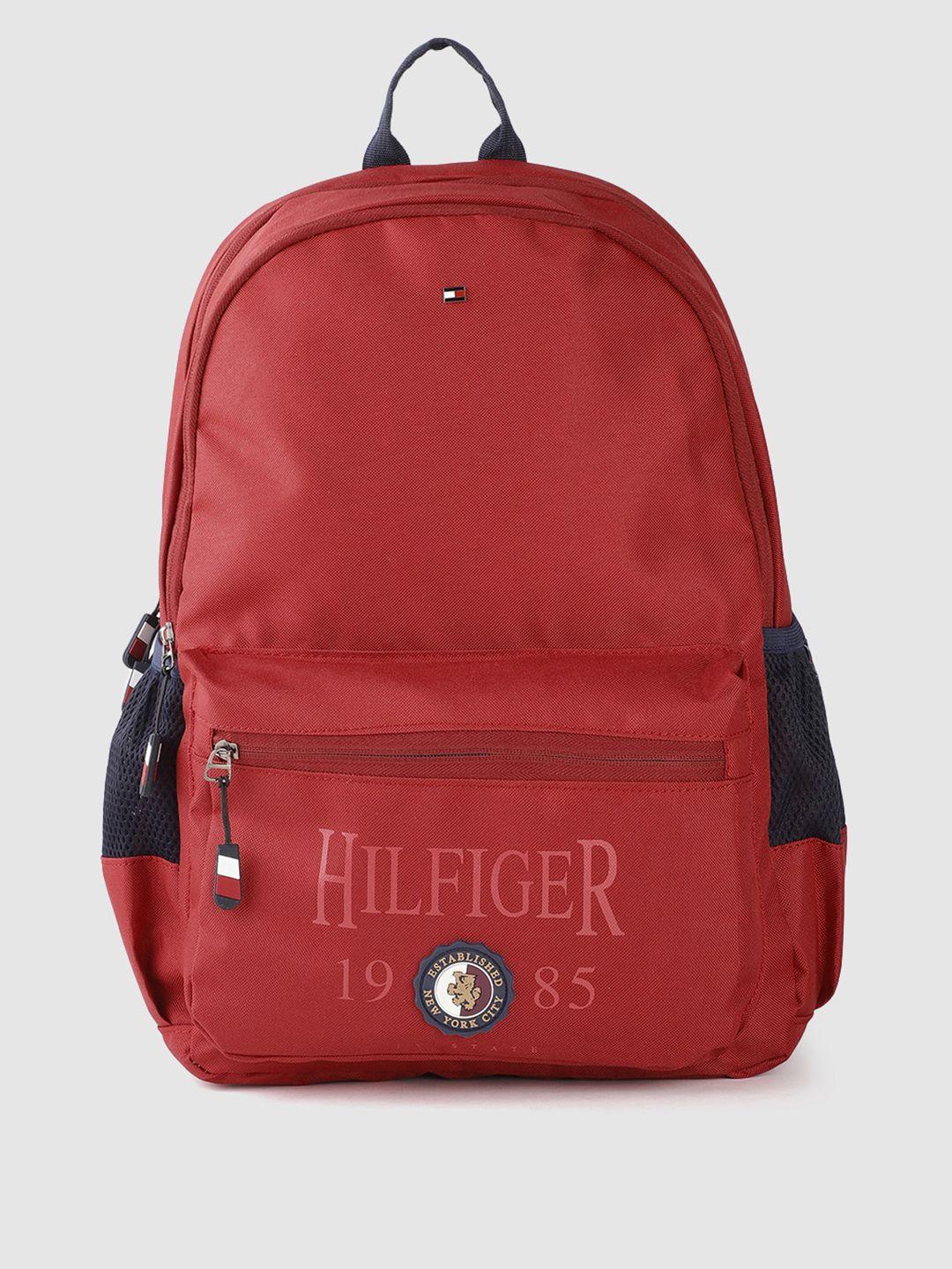 tommy hilfiger unisex burgundy & navy blue typography applique backpack