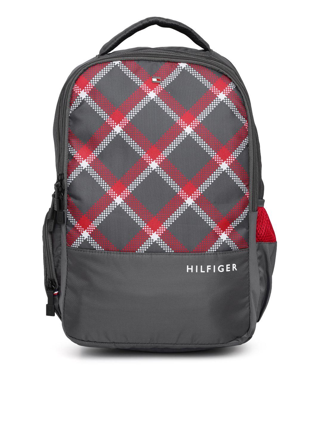 tommy hilfiger unisex grey & red geometric backpack