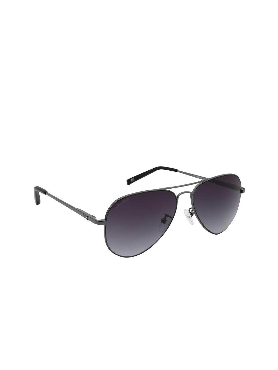 tommy hilfiger unisex grey lens & gunmetal-toned aviator sunglasses th marco c1