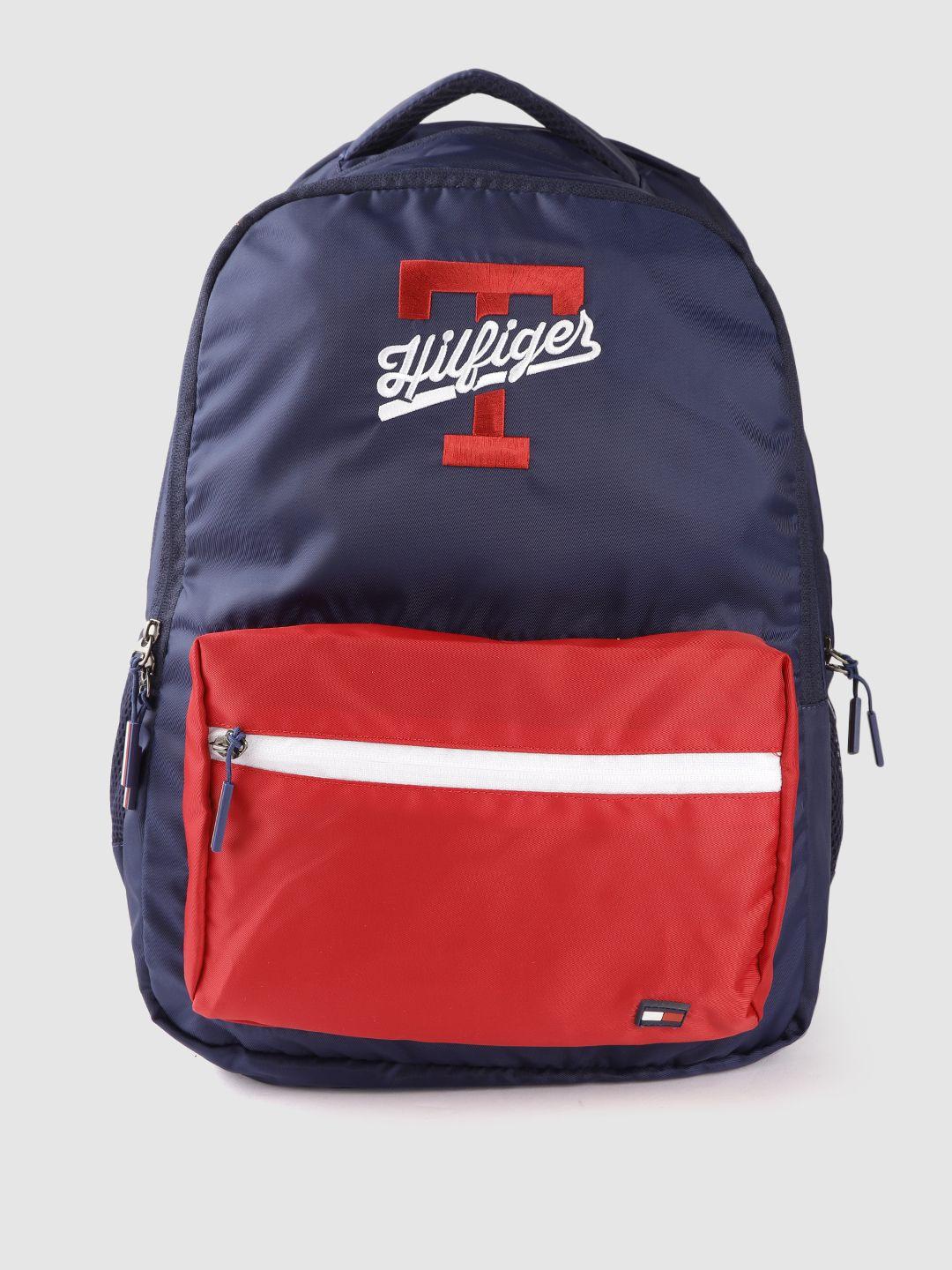 tommy hilfiger unisex navy blue & red brand logo embroidered backpack