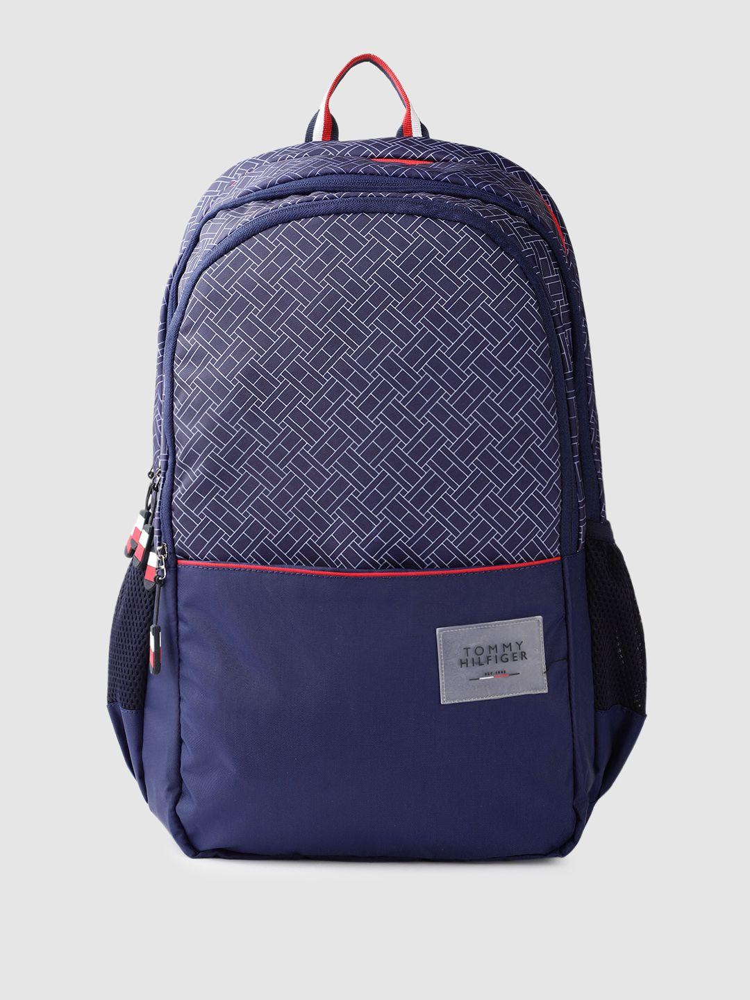 tommy hilfiger unisex navy blue & white brand logo applique detail backpack