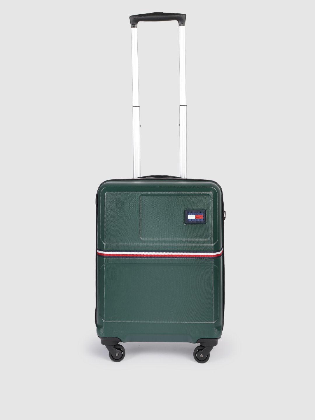 tommy hilfiger unisex olive green solid 360 degree rotation hard cabin trolley bag- 48.26l