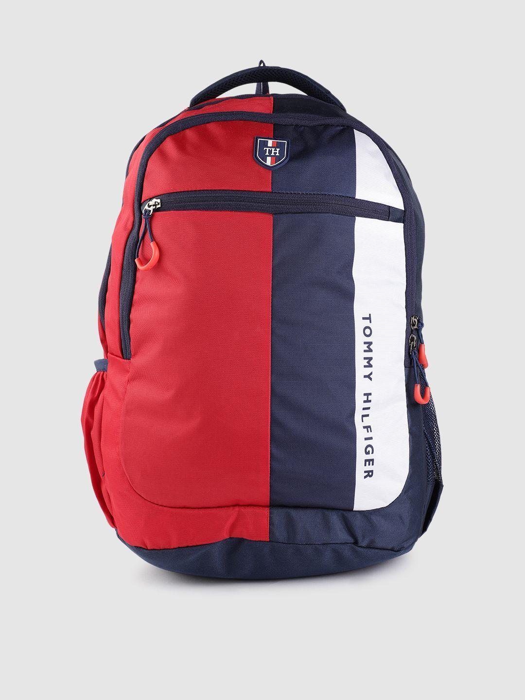 tommy hilfiger unisex red & navy blue colourblocked backpack