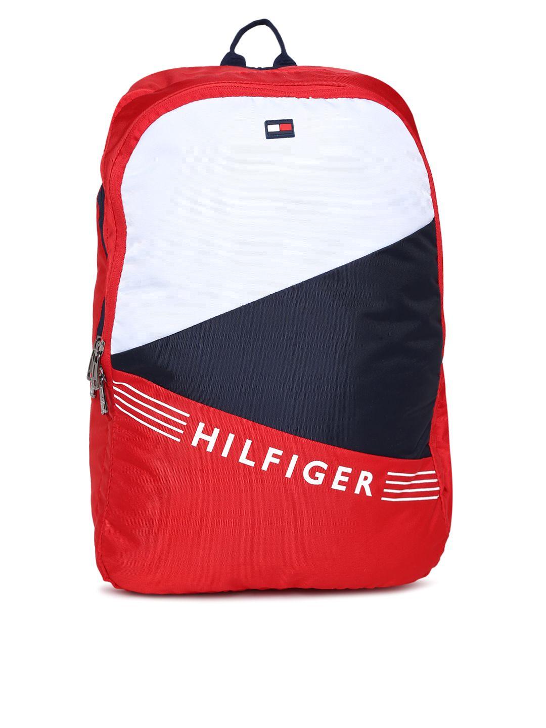 tommy hilfiger unisex red & white colourblocked backpack