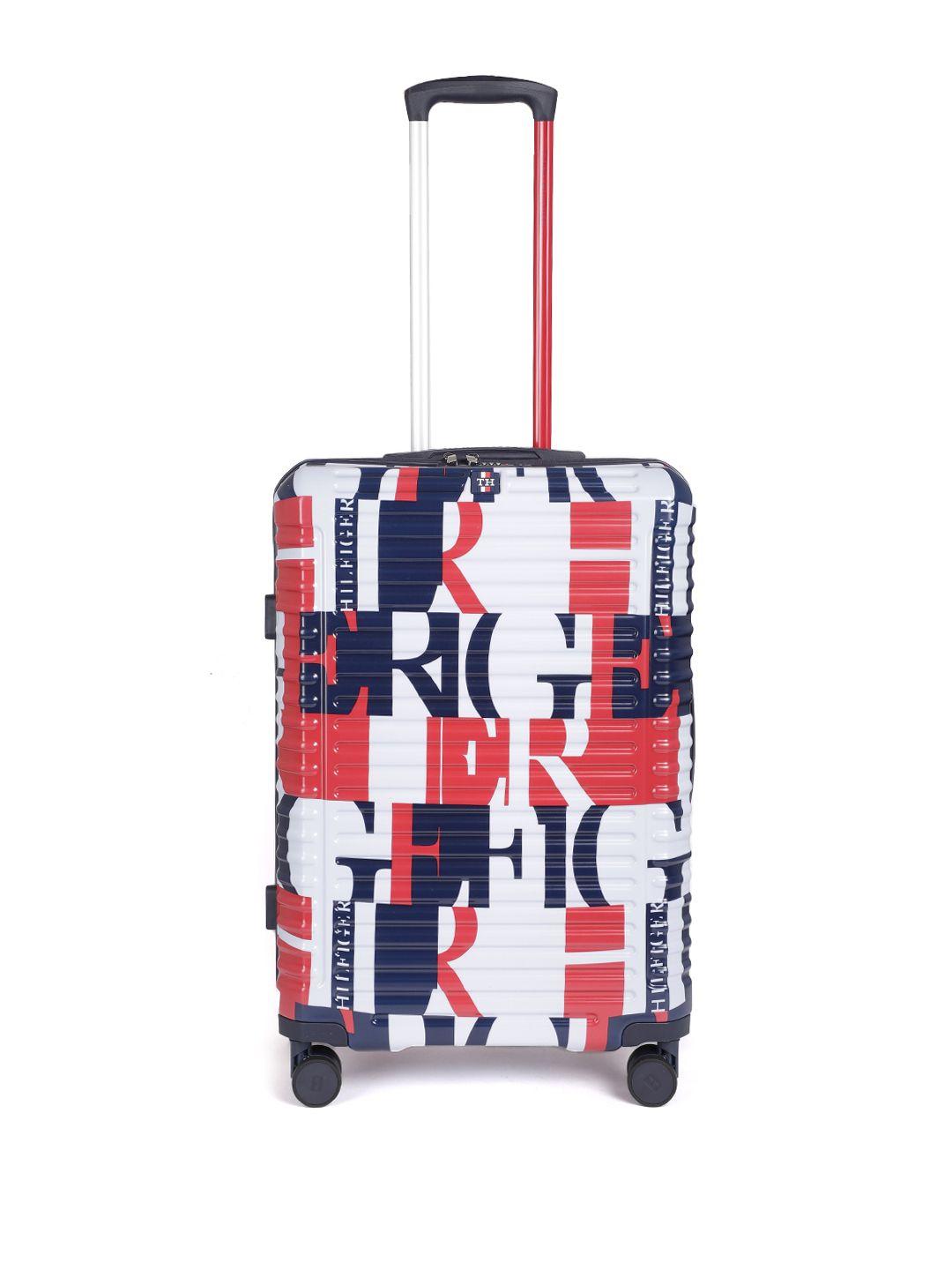 tommy hilfiger unisex red & white printed trolley bag 86l