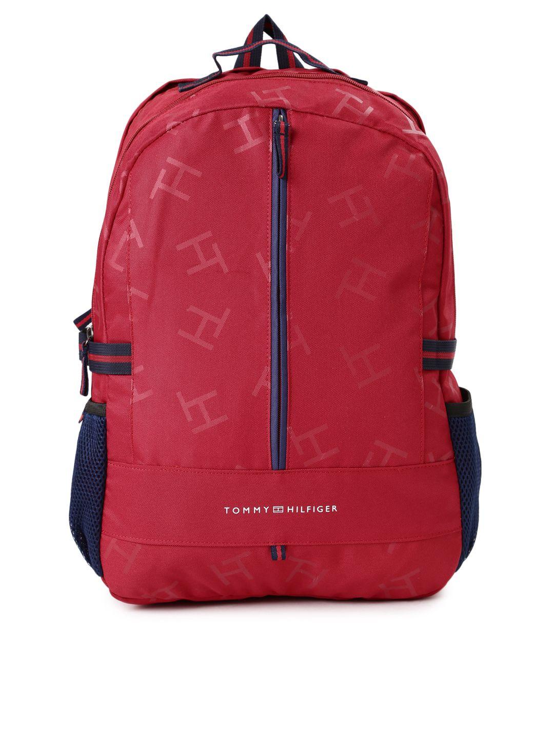 tommy hilfiger unisex red brand logo print laptop backpack