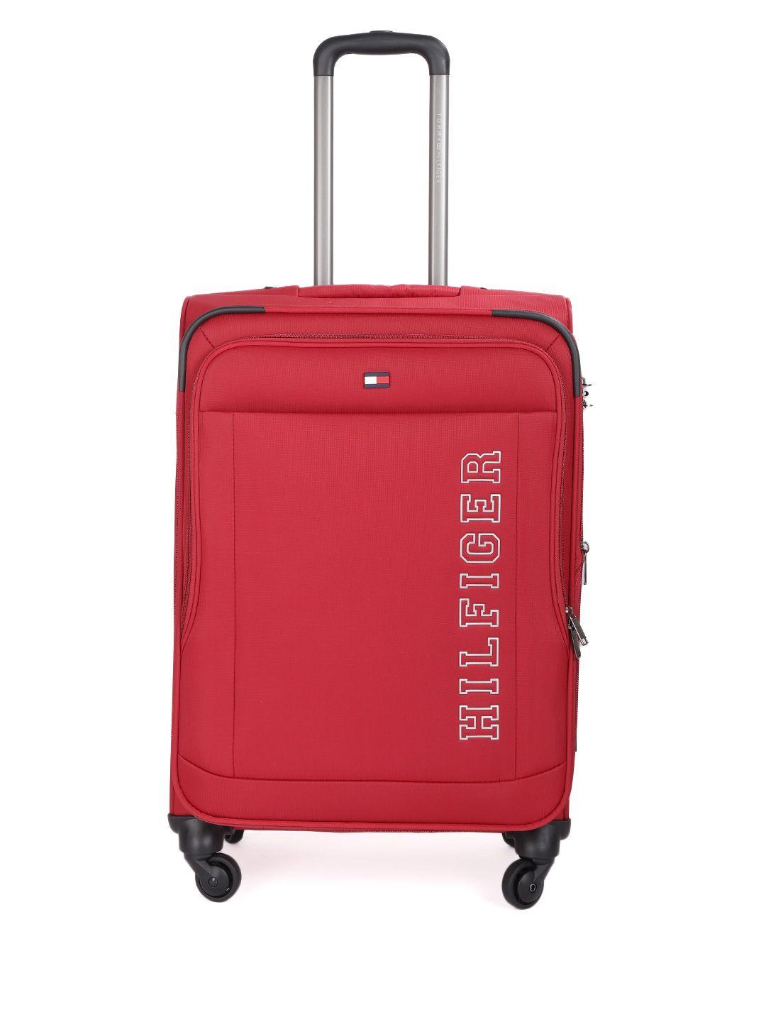 tommy hilfiger unisex red printed soft 4 wheels 360-degree rotation medium trolley bag