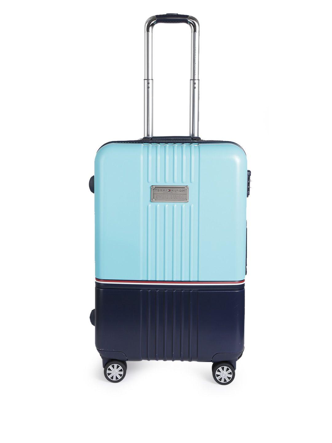 tommy hilfiger unisex turquoise blue & navy blue hard luggage trolley bag