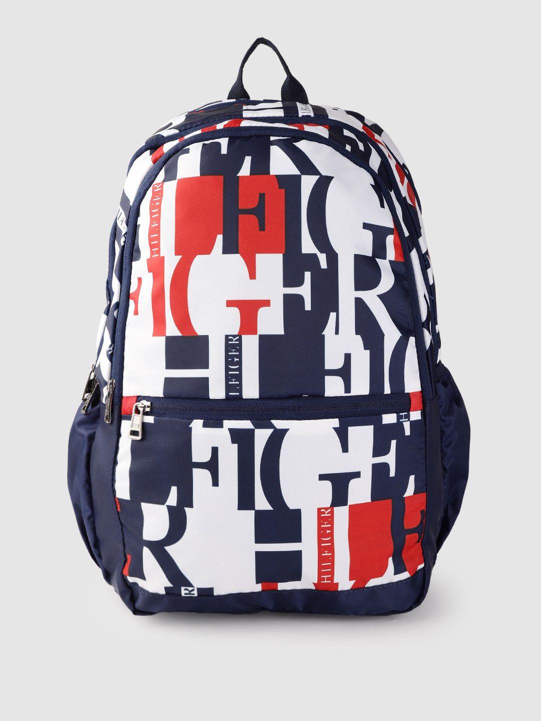 tommy hilfiger unisex white & navy blue brand logo backpack
