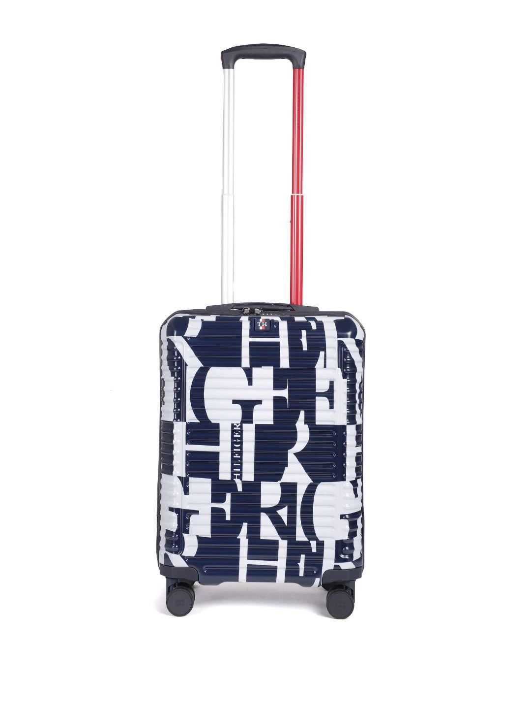 tommy hilfiger unisex white & navy blue brand logo printed trolley bag 51l