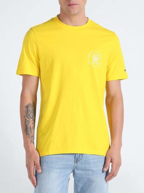 tommy hilfiger vivid yellow cotton regular fit logo printed t-shirt