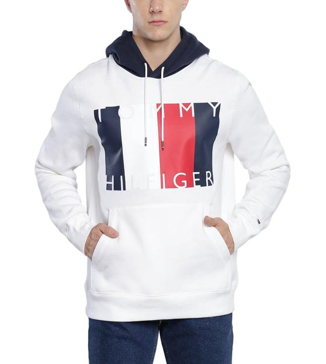 tommy hilfiger white colour-block regular fit hoodie