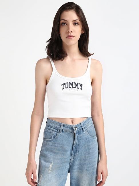 tommy hilfiger white cotton graphic print tank top