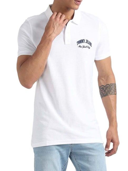 tommy hilfiger white cotton regular fit embroidered polo t-shirt