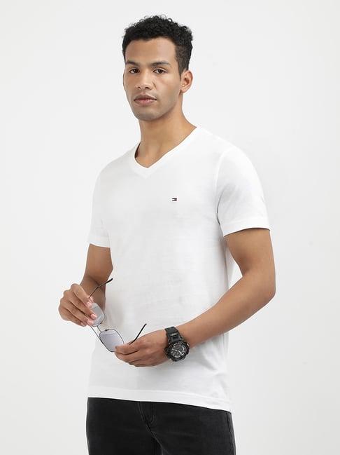 tommy hilfiger white cotton slim fit solid t-shirt