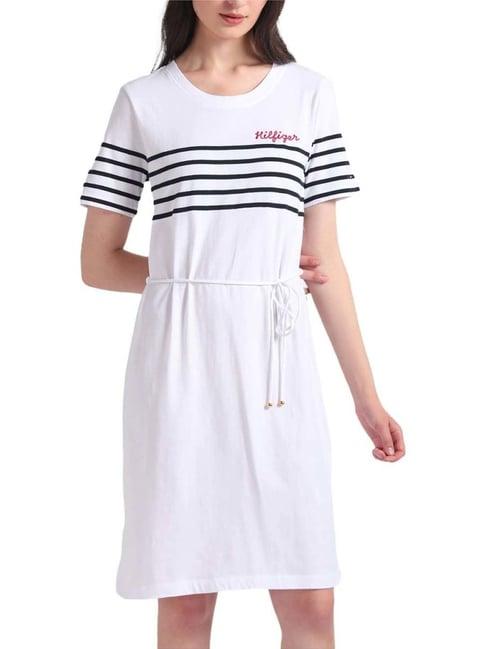 tommy hilfiger white cotton striped a-line dress