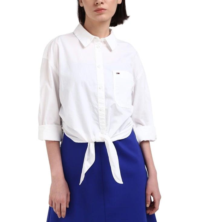 tommy hilfiger white organic cotton solid women shirt