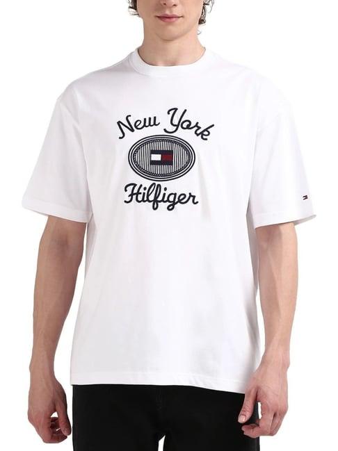 tommy hilfiger white regular fit embroidered t-shirt