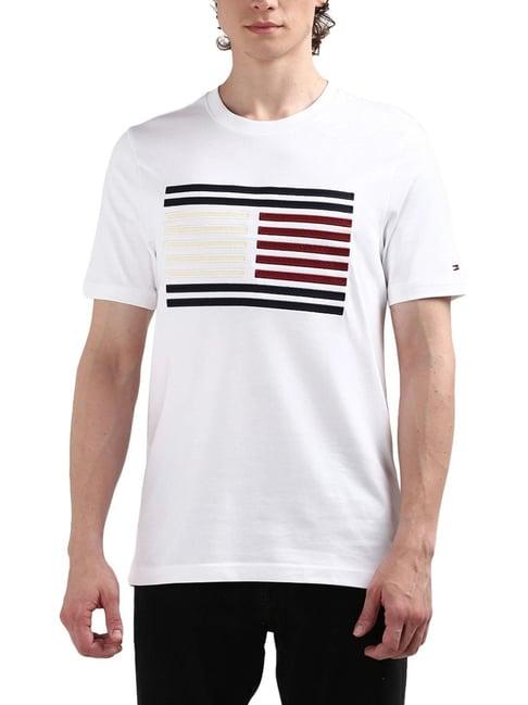 tommy hilfiger white regular fit embroidered t-shirt