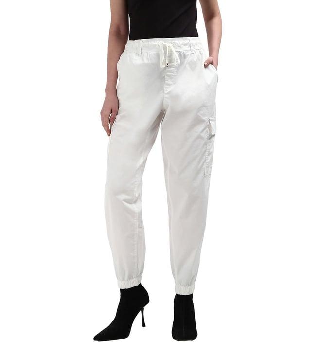 tommy hilfiger white solid cotton women trackpant