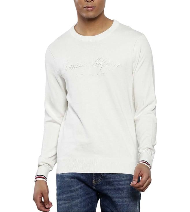 tommy hilfiger white suede embroidery regular fit sweater