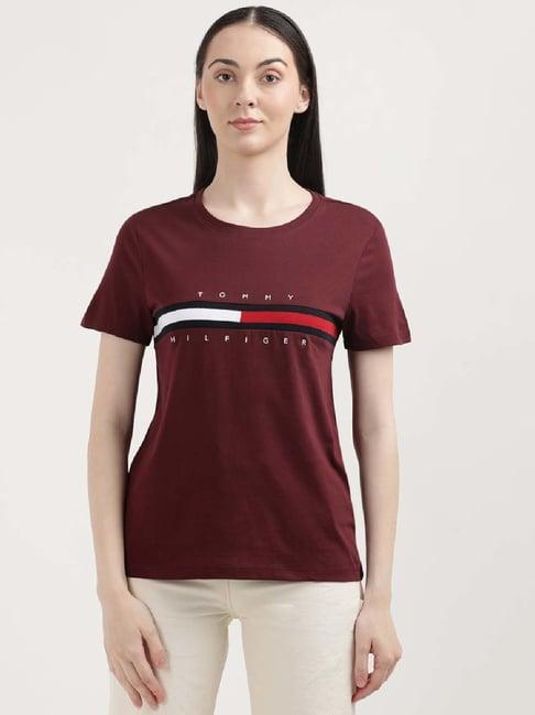 tommy hilfiger wine cotton logo print t-shirt