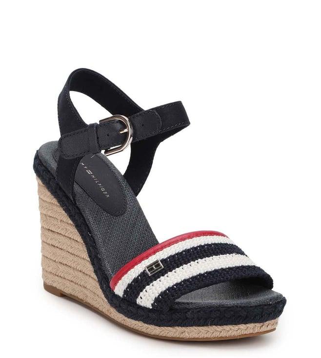 tommy hilfiger women's space blue & white ankle strap wedges