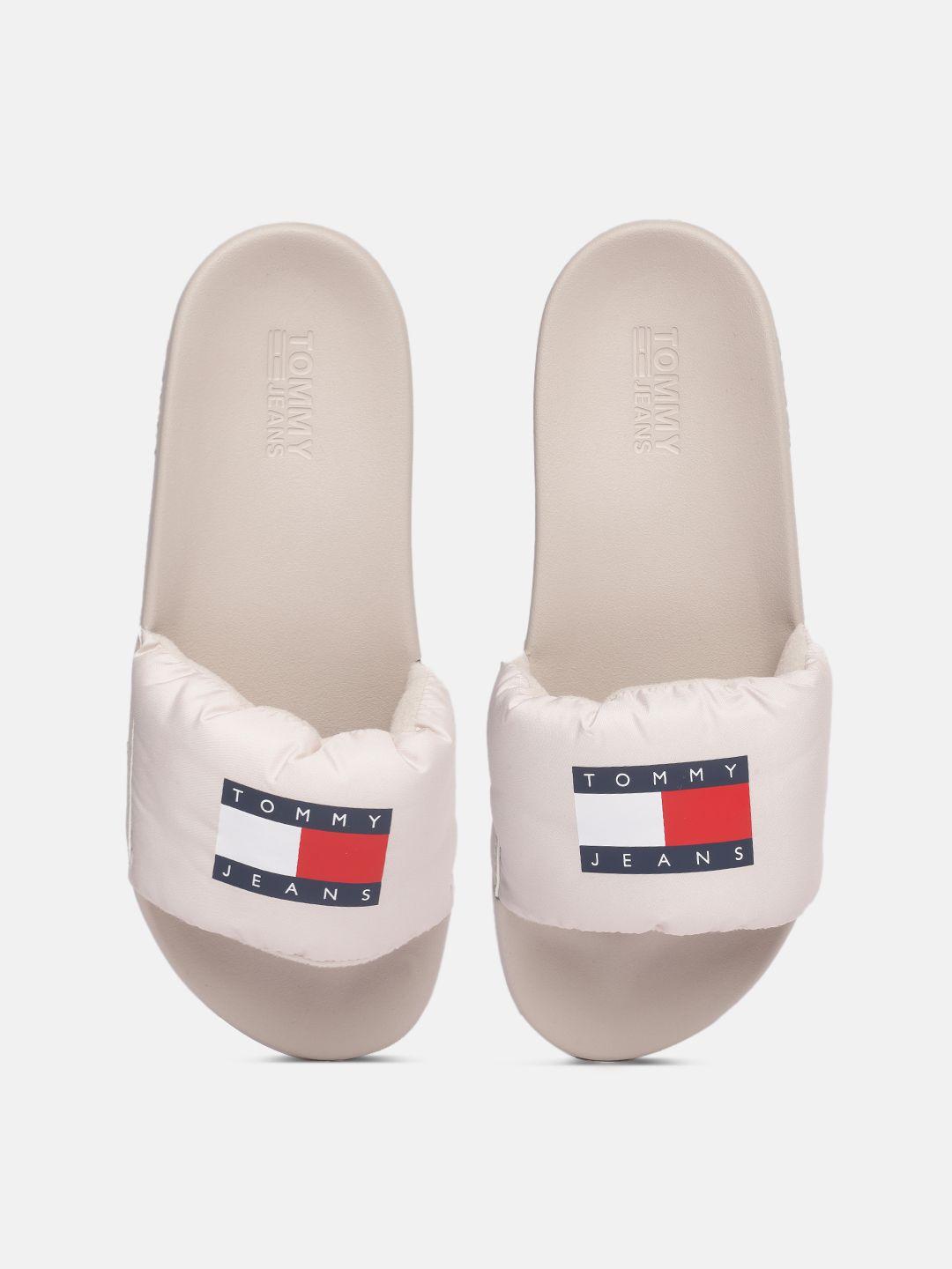 tommy hilfiger women beige printed sliders